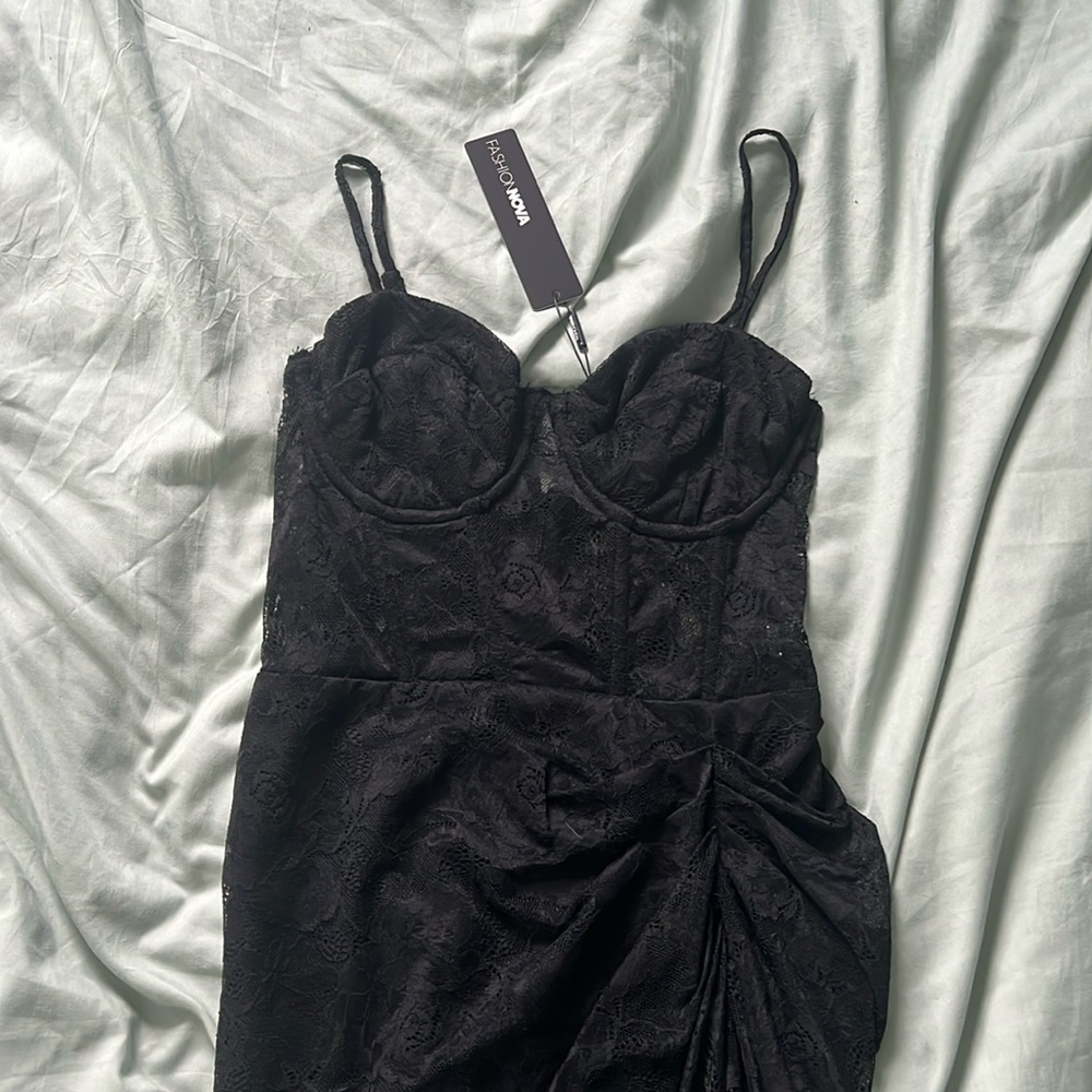 Black lace cascading dress